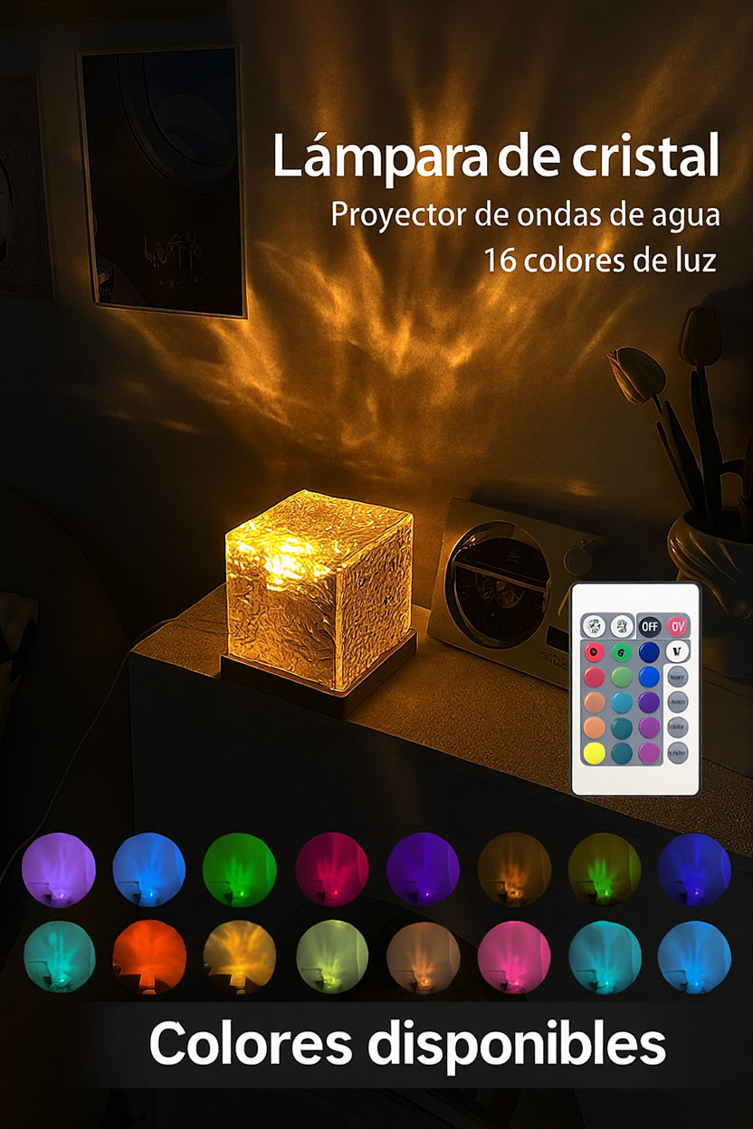 Dynamic Rotating Water Ripple Projector Night Light 3/16 Colors Flame Crystal Lamp for Living Room Study Bedroom Rotating Light